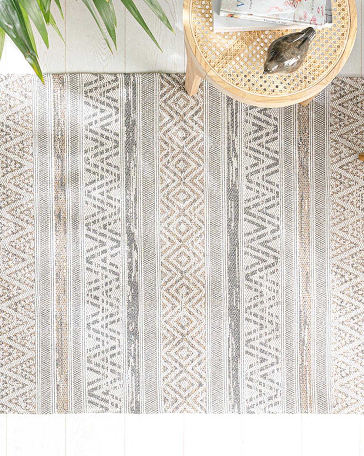 Cotton Modern Килим Тъкан 112x180 Бежов - Сив