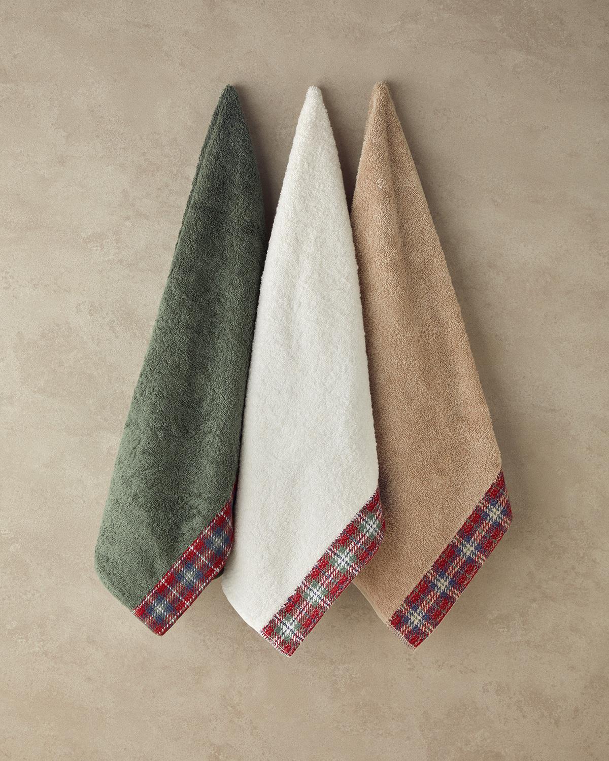Cozy Plaid Кърпа За Лице С детайли каре Памучен 50x80 см Екрю