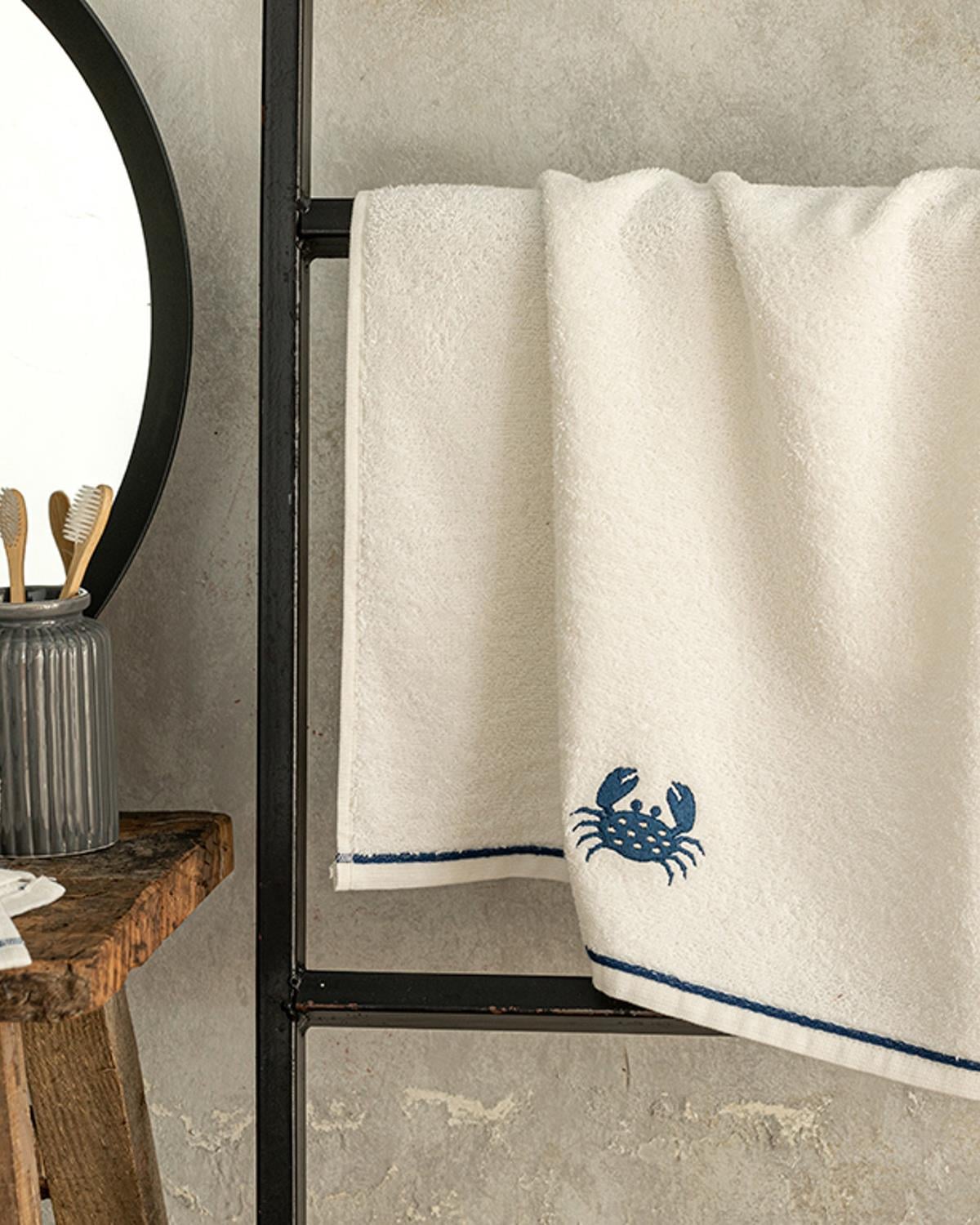 Crab Кърпа За Лице С бродерия Памучен 50x70 см Бял