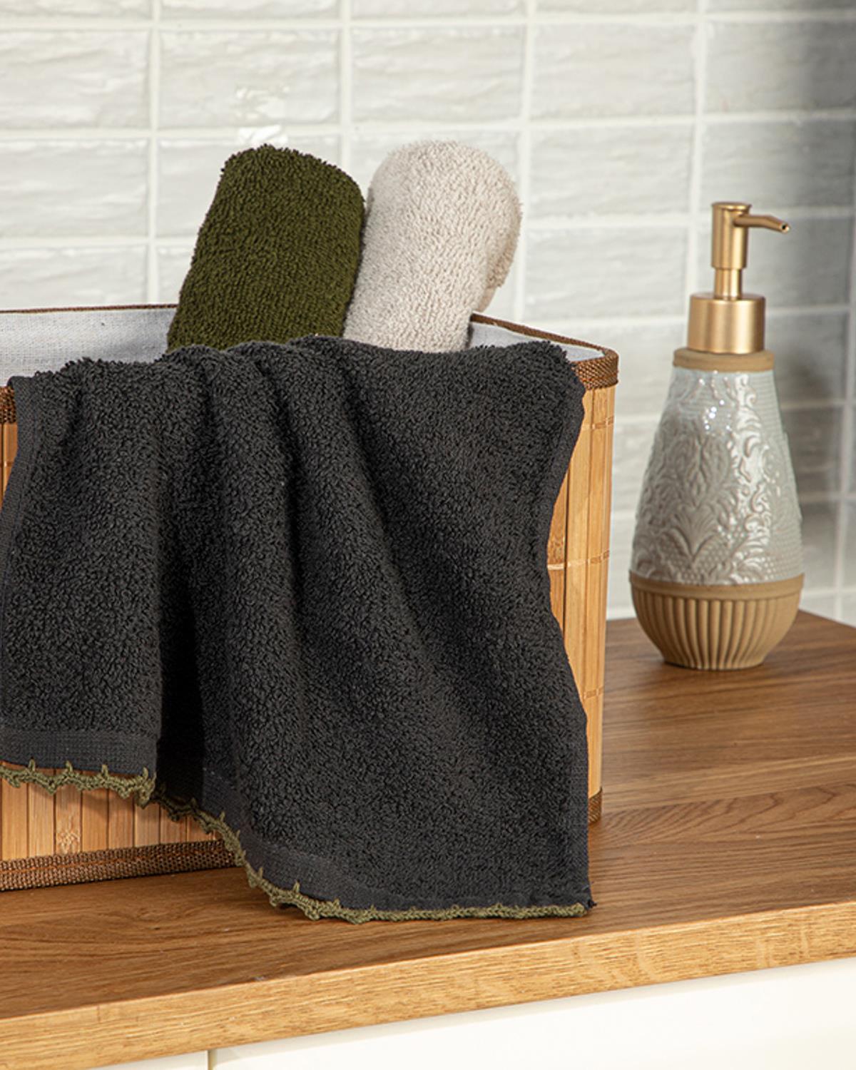 Croshet Line Хавлии За Ръце С Крошета, Памучен, Антрацит - Зелено, 30 X 40 Cm