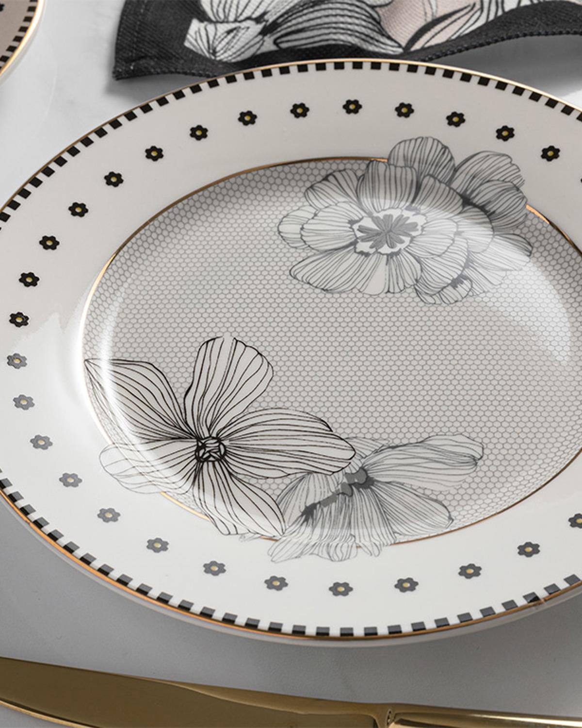 Denby Mix Чиния За Торта New Bone 20 см Черен - Бял - Кремав