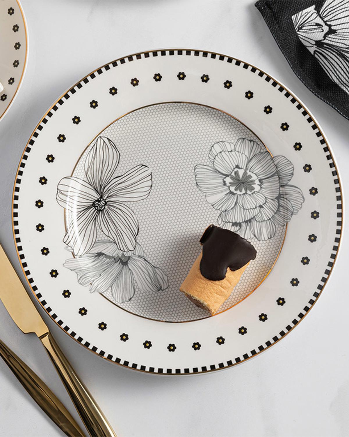Denby Mix Чиния За Торта New Bone 20 см Черен - Бял - Кремав