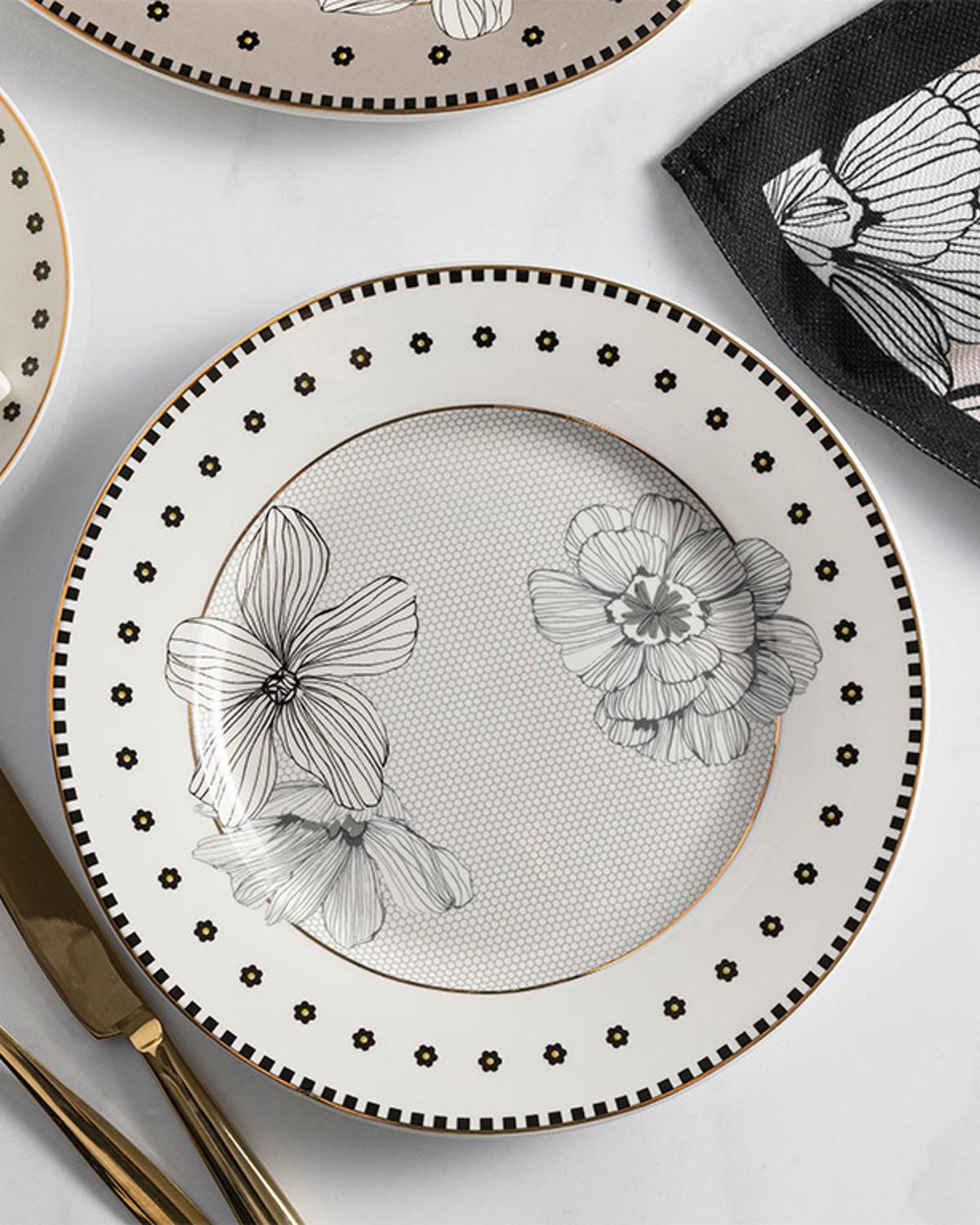 Denby Mix Чиния За Торта New Bone 20 см Черен - Бял - Кремав