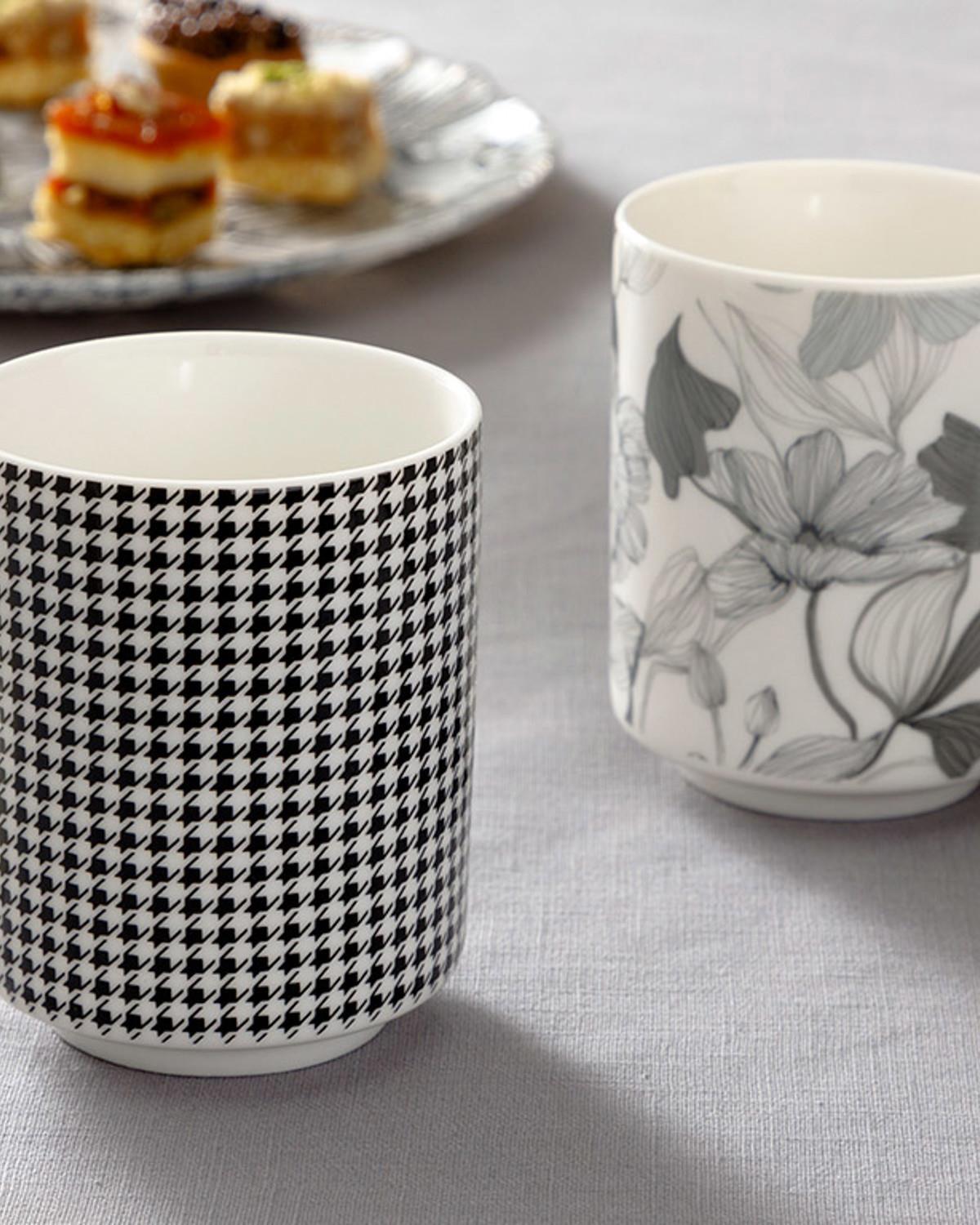 Denby Pied de poule Чаша 2 бр. New Bone 350 мл.. Черен - Бял - Кремав