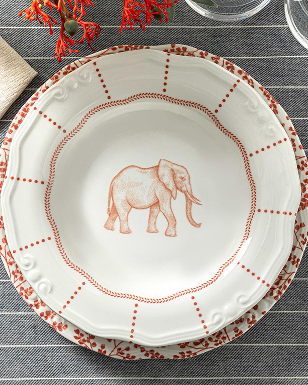 Elephant Дълбока Чиния Порцелан 23 см Червен