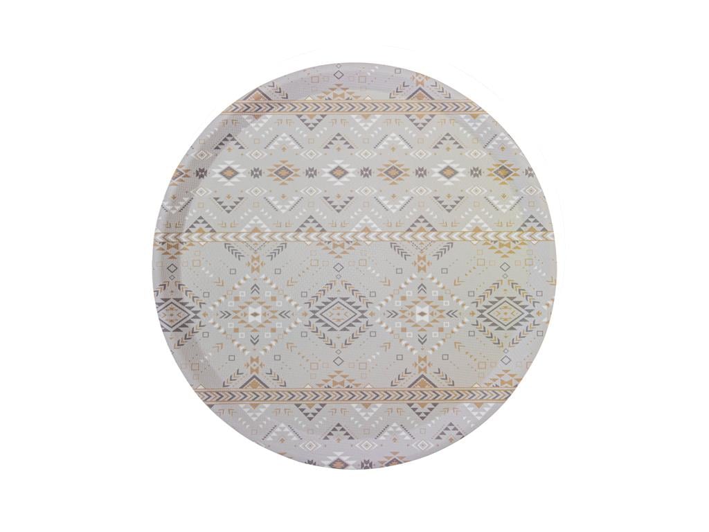 Ethnic ТАБЛА Кръгло против хлъзгане Меламин 35 cm White-Gray