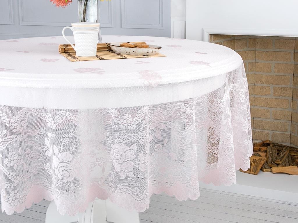 Fancy Roses Покривка за Маса Плетиво 180 cm Pink