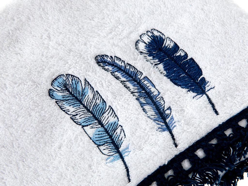 Feathers ХАВЛИЯ ЗА ЛИЦЕ С ресни Бродирани 50x80 cm White-NavyBlue