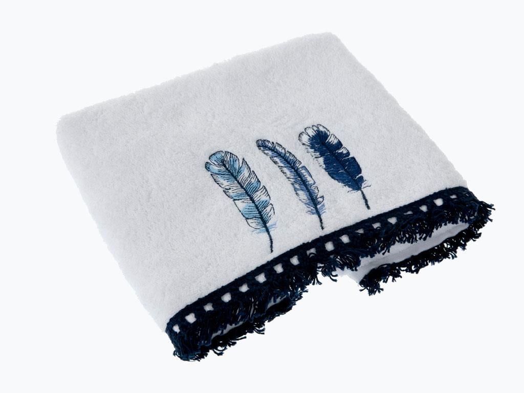 Feathers ХАВЛИЯ ЗА ЛИЦЕ С ресни Бродирани 50x80 cm White-NavyBlue