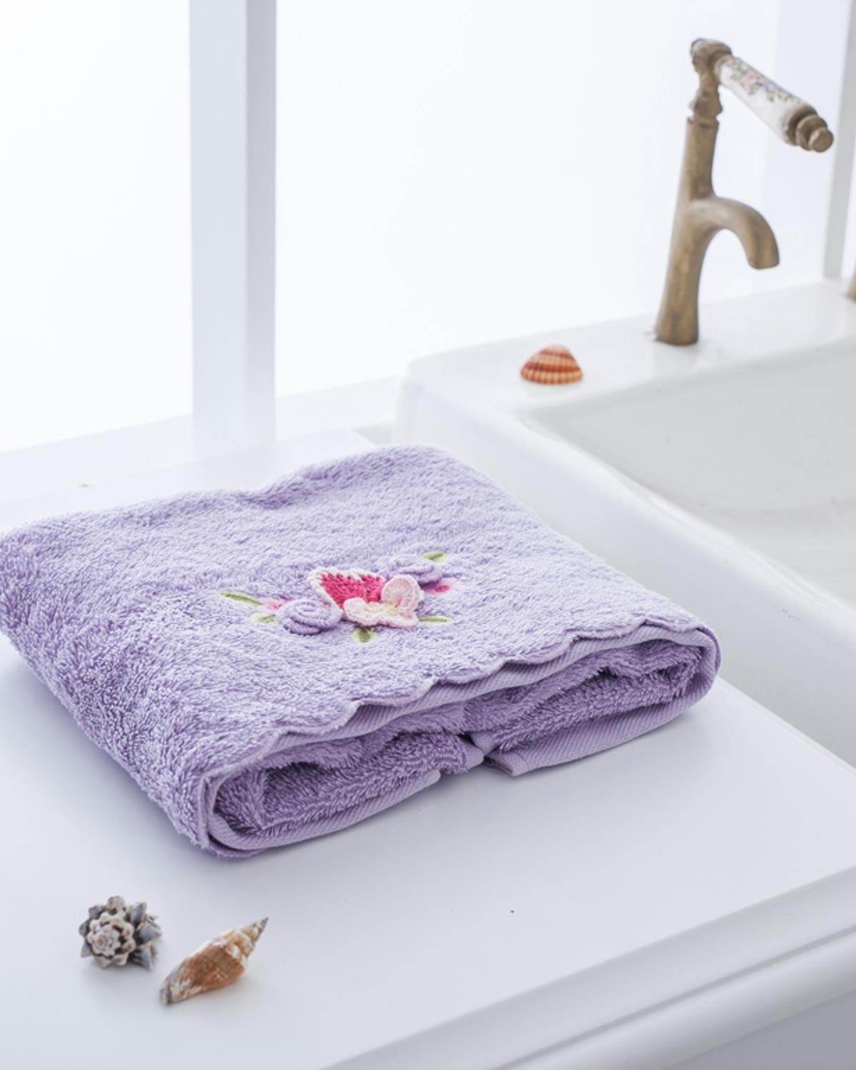 Floral Кърпа За Лице С дантела 50x80 см Светлолилав