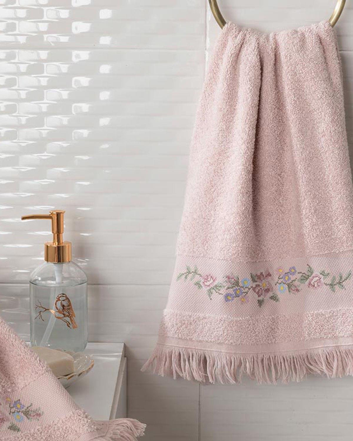 Floral Stripe Кърпа За Лице С бродерия 50x80 см Нюд