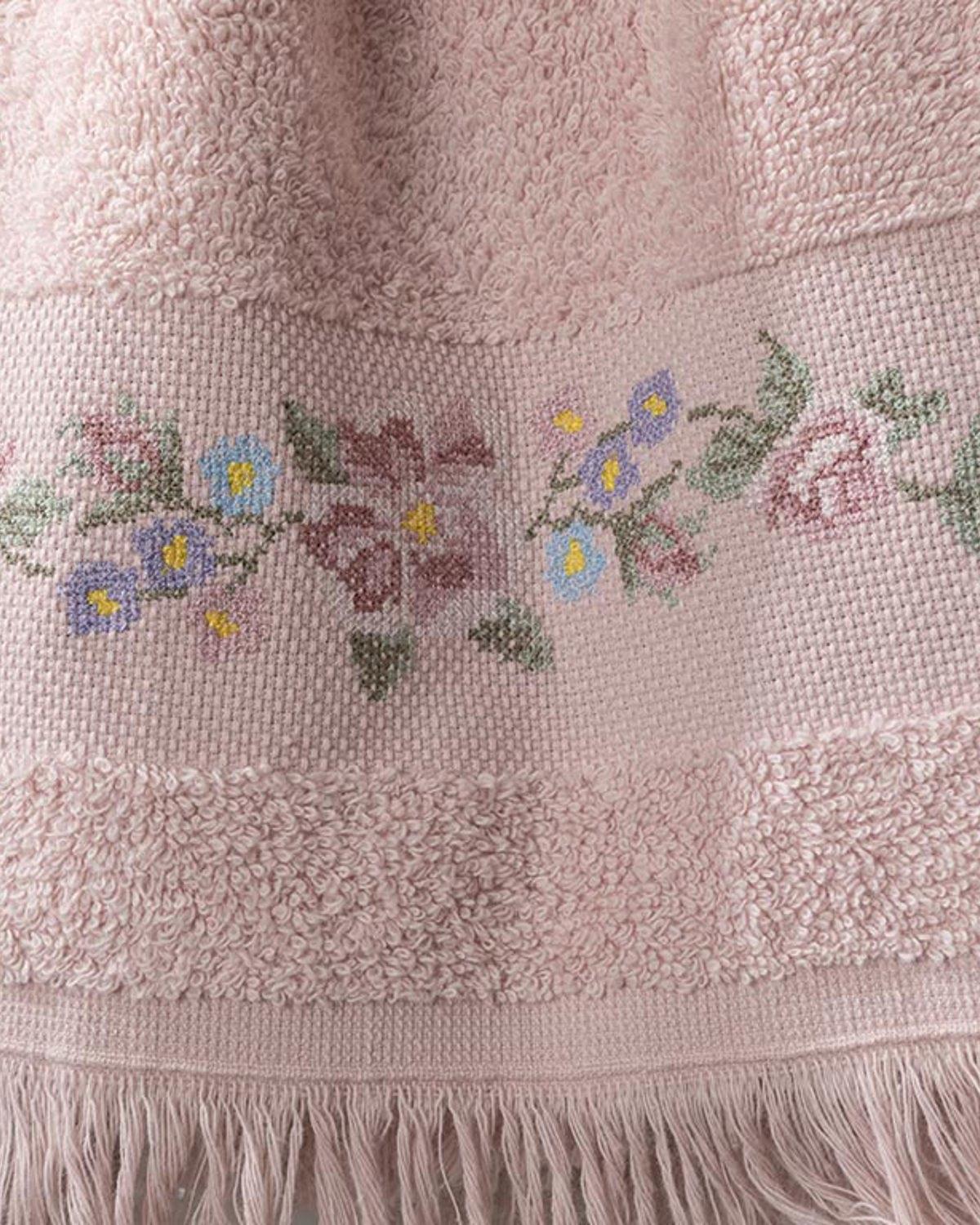 Floral Stripe Кърпа За Лице С бродерия 50x80 см Нюд