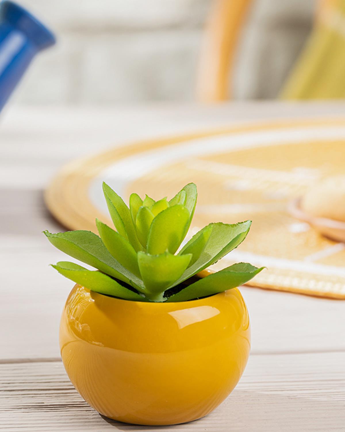 Flower Bunch Artificial Flower with Vase 8.5x8.5x7.5 cm Yellow