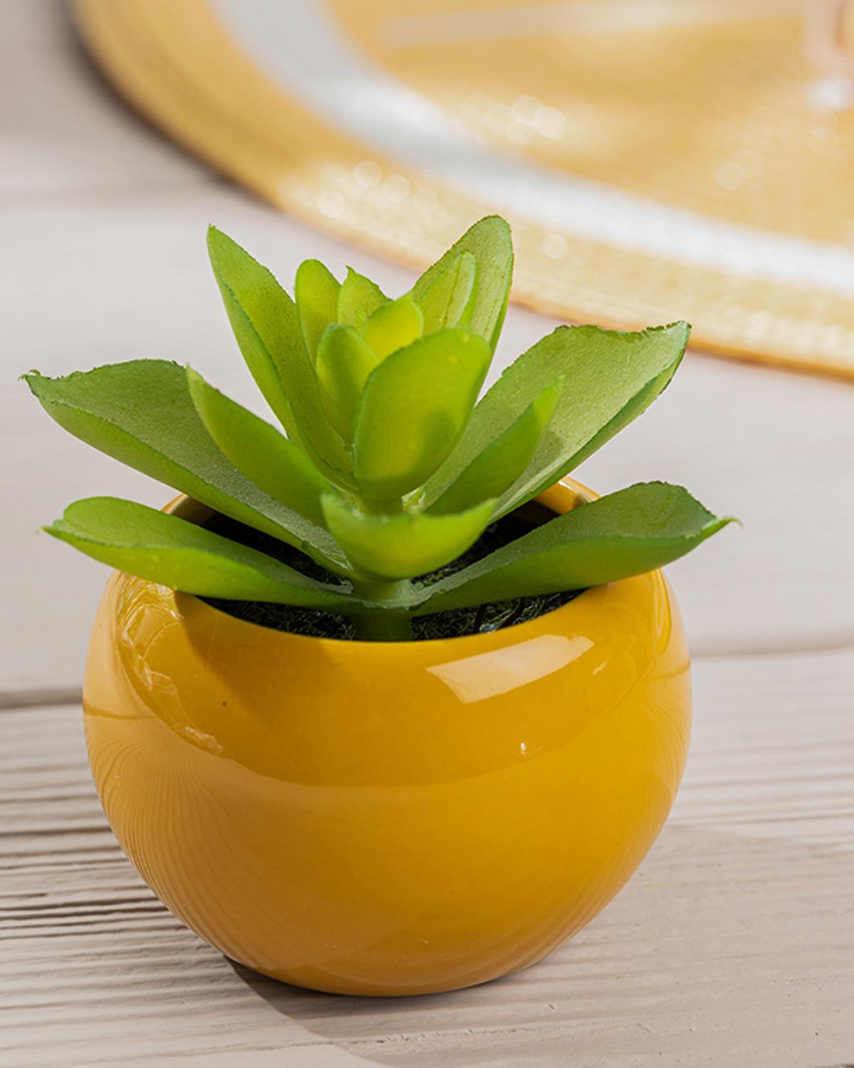Flower Bunch Artificial Flower with Vase 8.5x8.5x7.5 cm Yellow