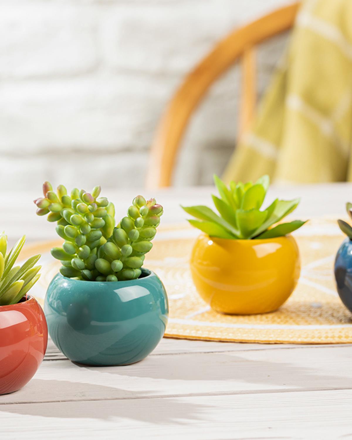 Flower Bunch Artificial Flower with Vase 8.5x8.5x7.5 cm Yellow