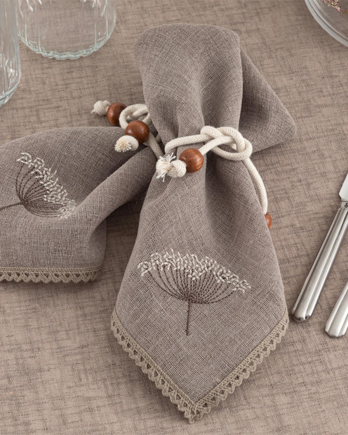 Flowers Салфетки За Гости 4 бр. С бродерия 40x40 см Тъмнобежов