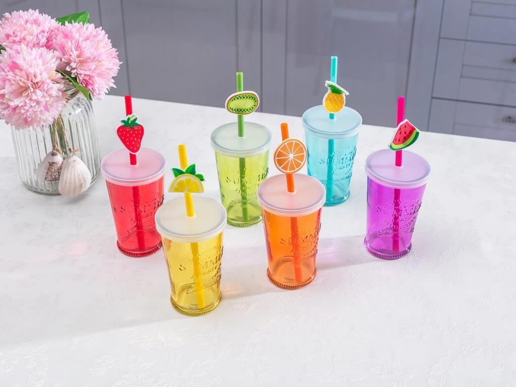 Fruit ЧАША Със сламка 6 броя Colorful.