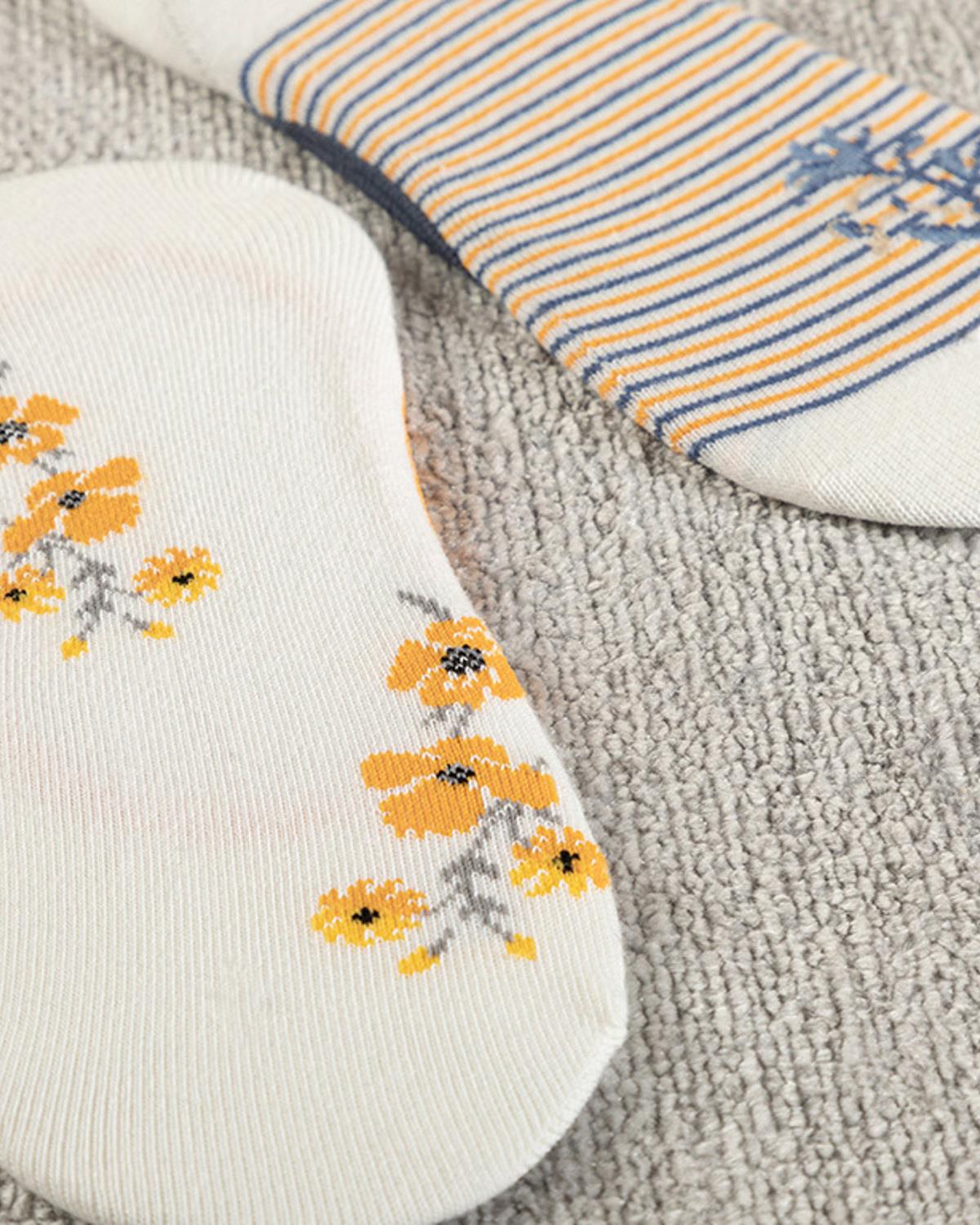 Funny Лот Чорапи Дамски 2 бр. Памук Стандартен Горчица - Морскосин