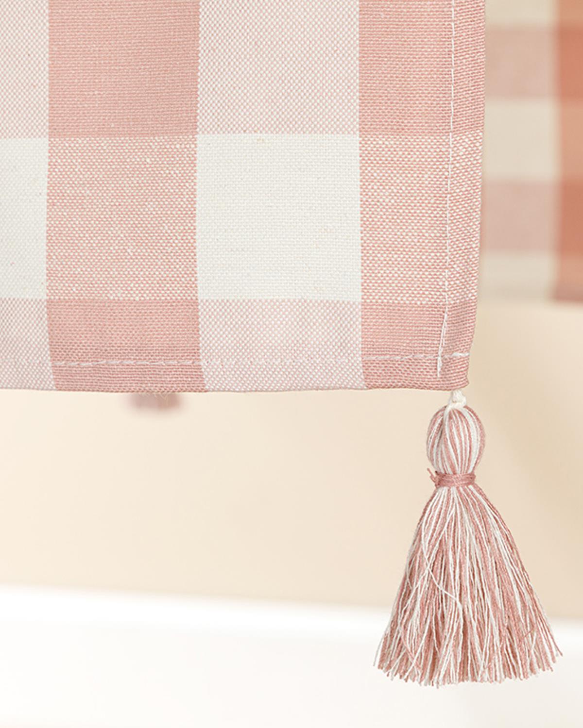 Gingham Рънър С пискюли Памучен полиестер 40x140 см Розов