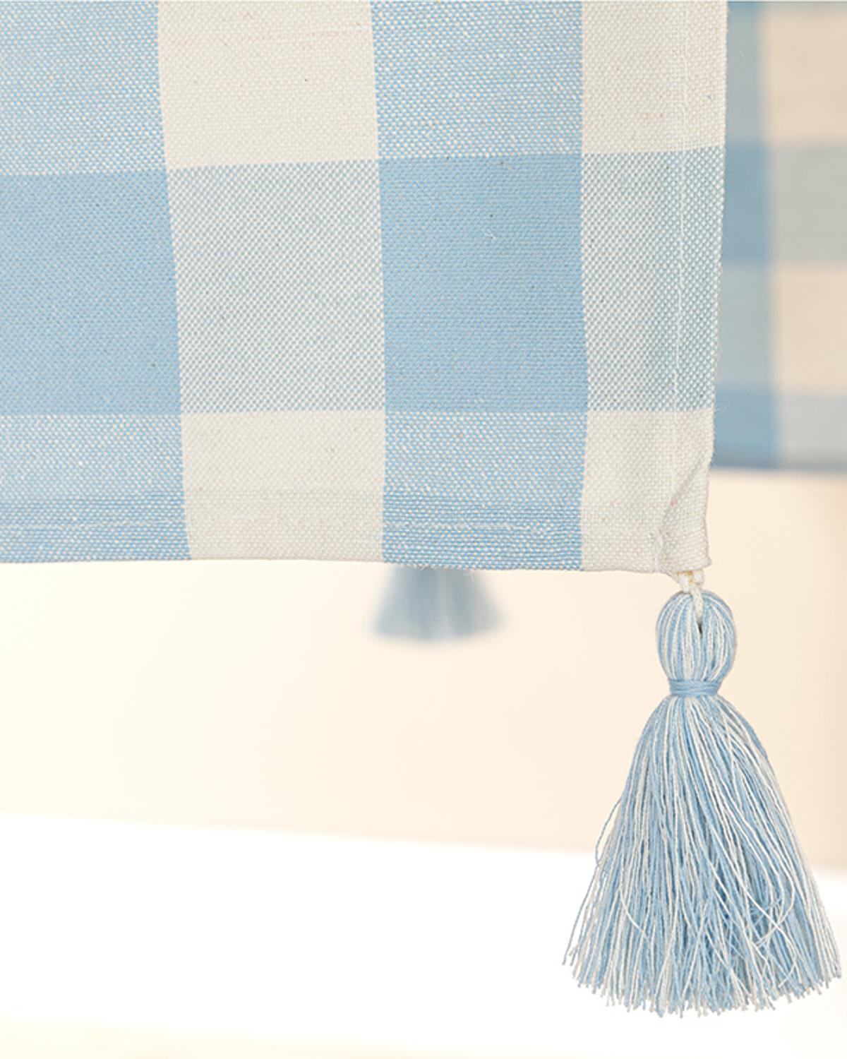 Gingham Cotton Polyester Fringed Runner 40x140 cm Blue
