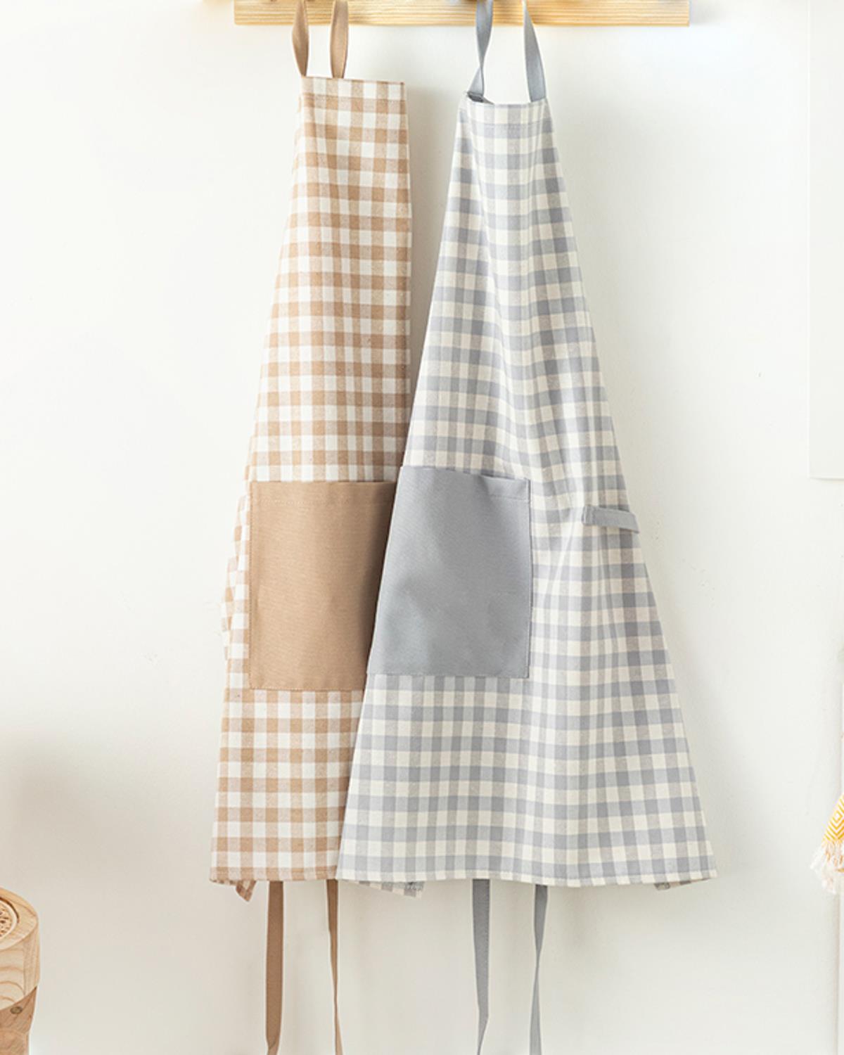 Gingham Кухненска Престилка Памучен полиестер 58x68 см Сив