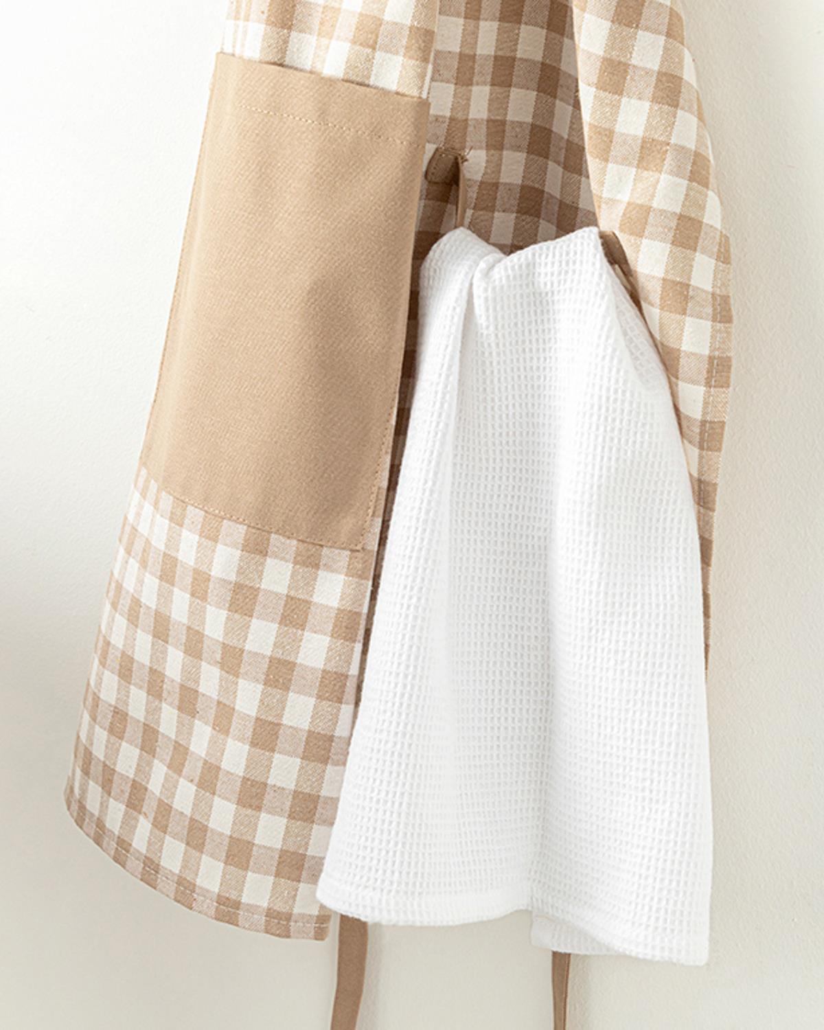 Gingham Кухненска Престилка Памучен полиестер 58x68 см Бежов
