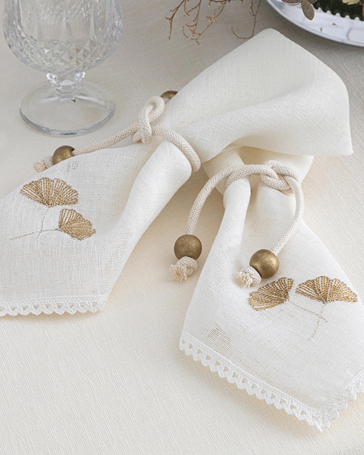 Gingko Салфетки За Гости 4 бр. С бродерия 40x40 см Кремав