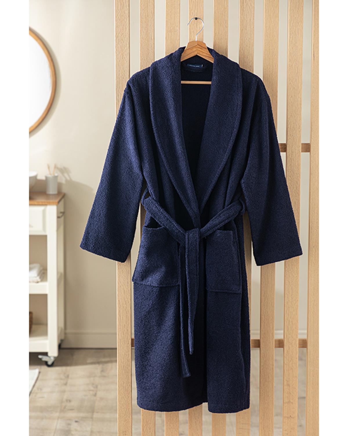 Glory Cottony Shawl Collar Bathrobe L-XL Dark Blue