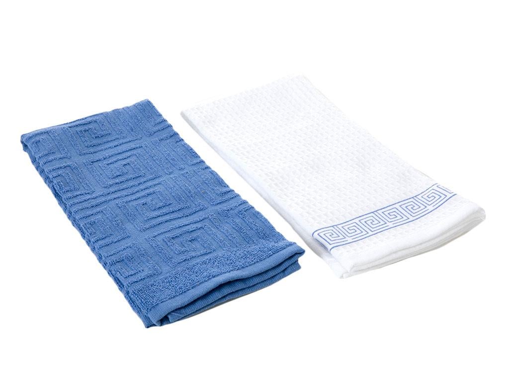 Greek Key КЪРПА ЗА ИЗСУШАВАНЕ 2 комплекта Памучен 40x60 cm White-Blue