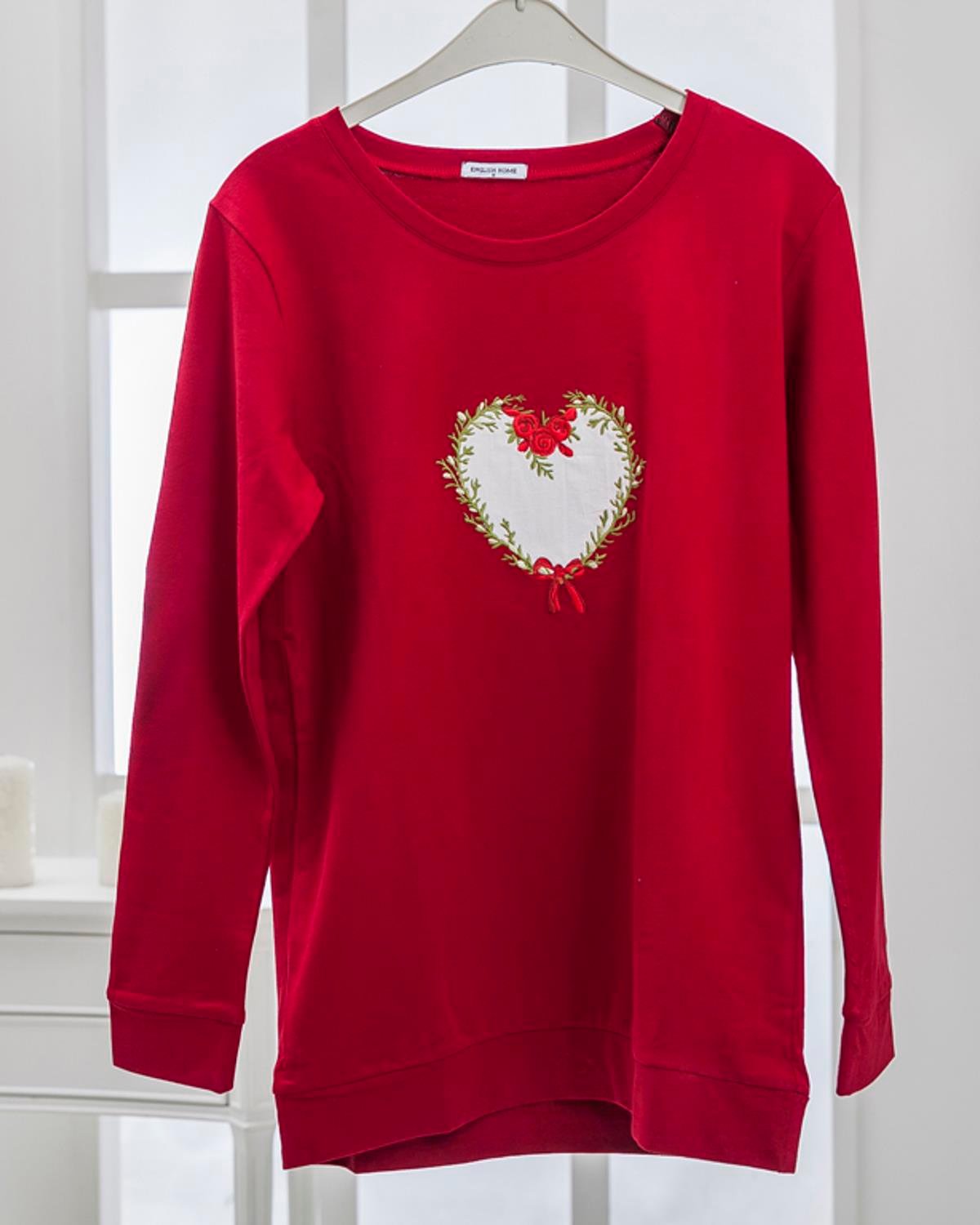 Heart Горнище На Пижама С бродерия M Червен