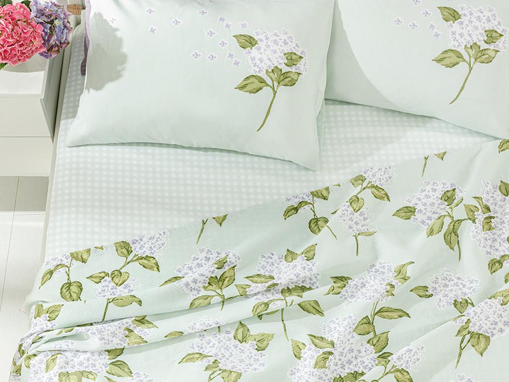 Hydrangea ПОКРИВКА КОМПЛЕКТ Двоен човек Отпечатано 200x220 cm Seledon,