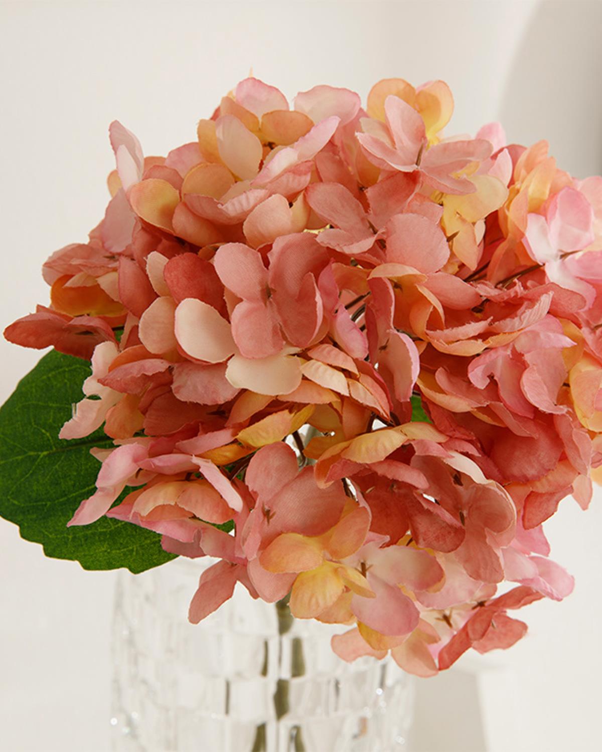 Hydrangea Изкуствено Цвете Един Стрък Плат 33 см Тъмнорозов