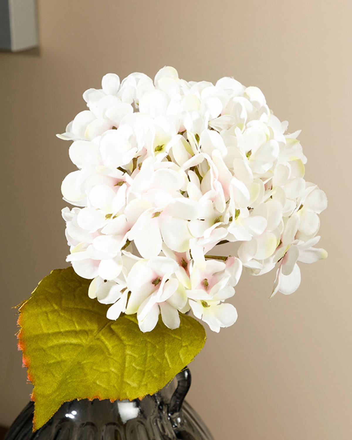 Hydrangea Изкуствено Цвете Един Стрък Полиестер 34 см Бял