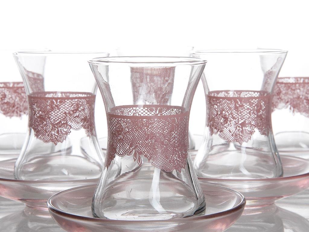 Lace Сервиз за Чай 12 Parça 6 Kişilik Cam 125 ml Pink