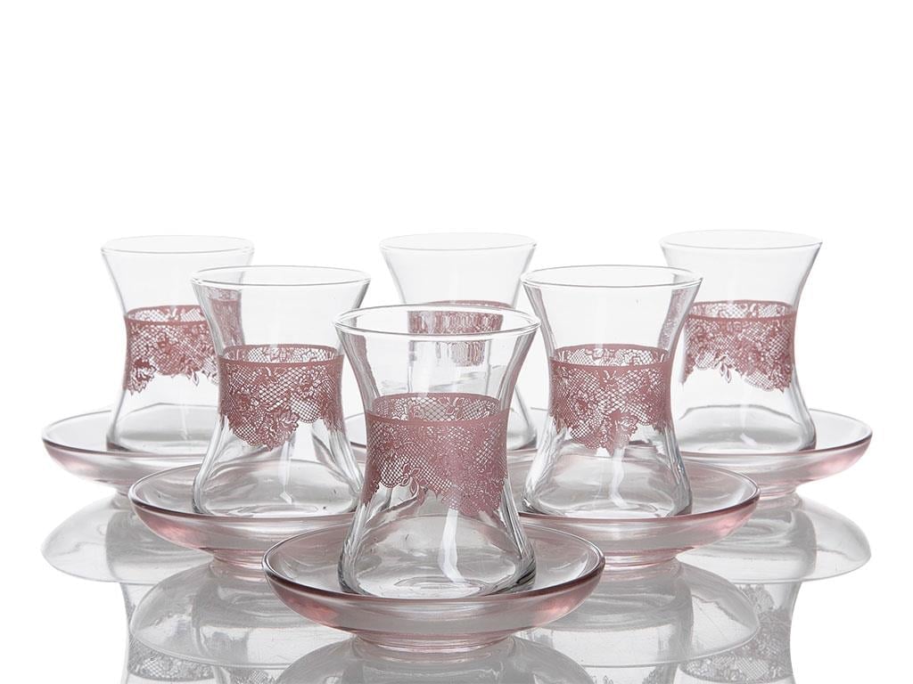 Lace Сервиз за Чай 12 Parça 6 Kişilik Cam 125 ml Pink