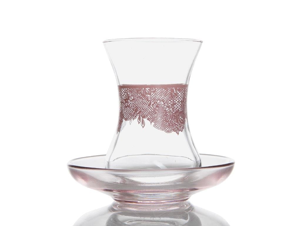 Lace Сервиз за Чай 12 Parça 6 Kişilik Cam 125 ml Pink