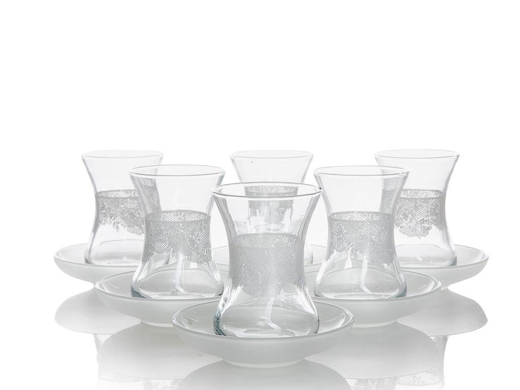 Lace Сервиз за Чай 12 Parça 6 Kişilik Cam 125 ml White