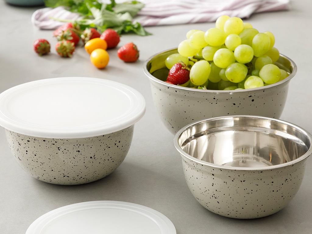 Lacy КУТИЯ ЗА СЪХРАНЕНИЕ 3 бр. Неръждаема стомана 14 - 16 - 18 cm Beige