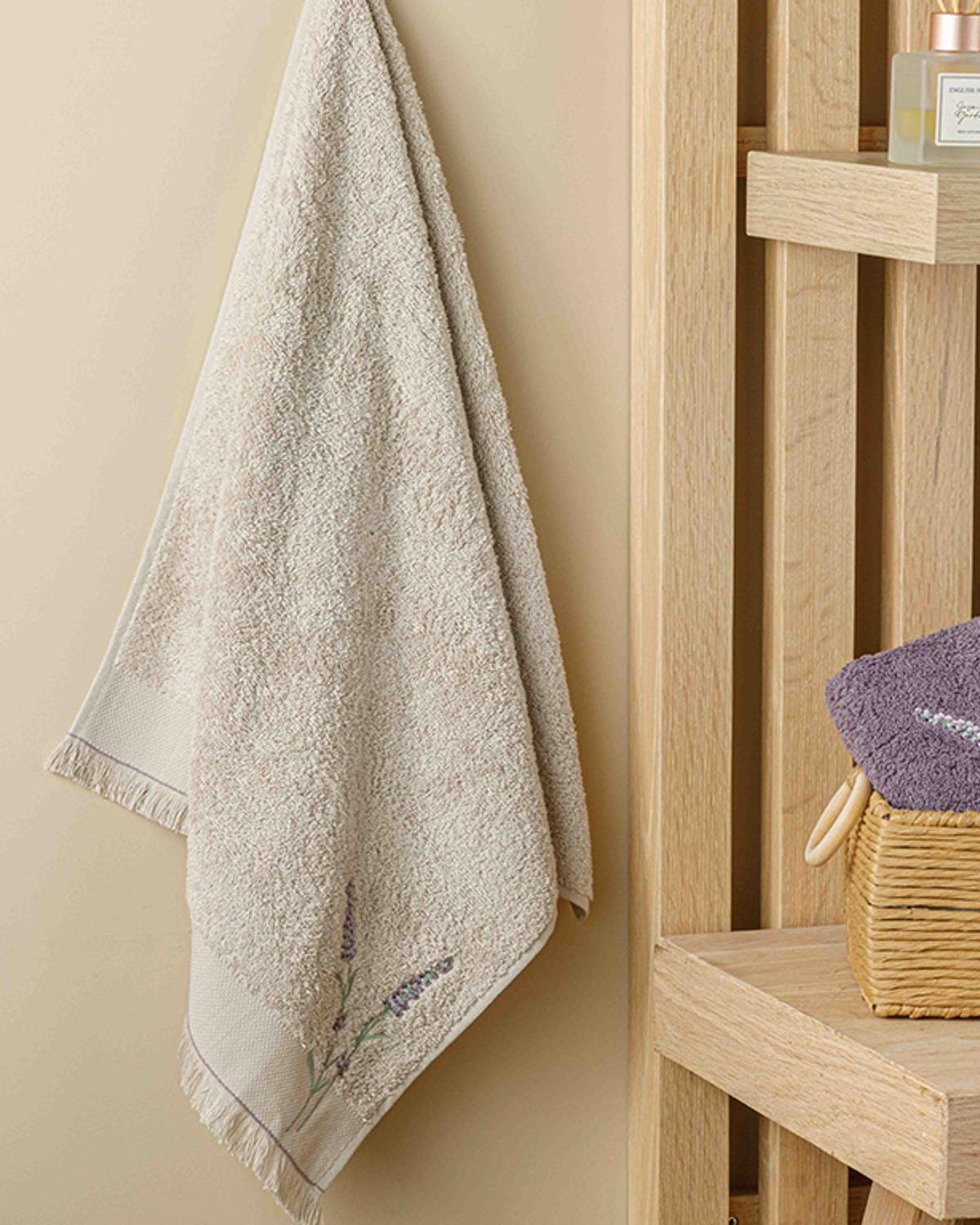 Lavender Кърпа За Лице С бродерия 50x80 см Тъмнобежов