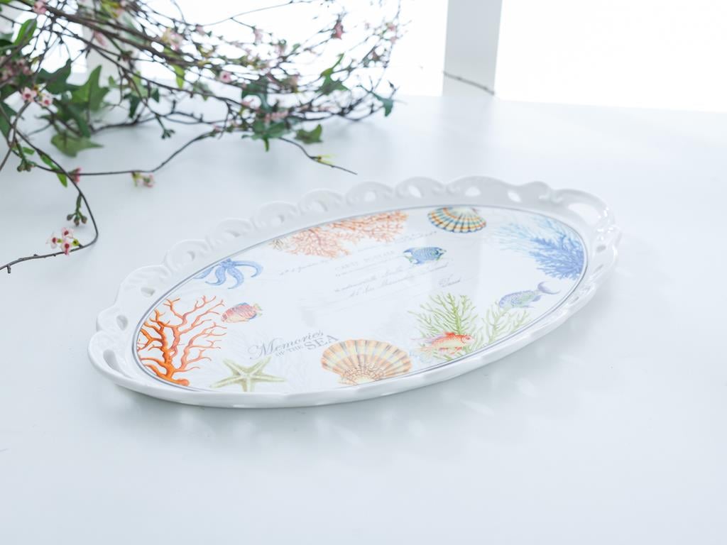 Life Of Sea ТАБЛА Овална форма Bone China 38 cm Син