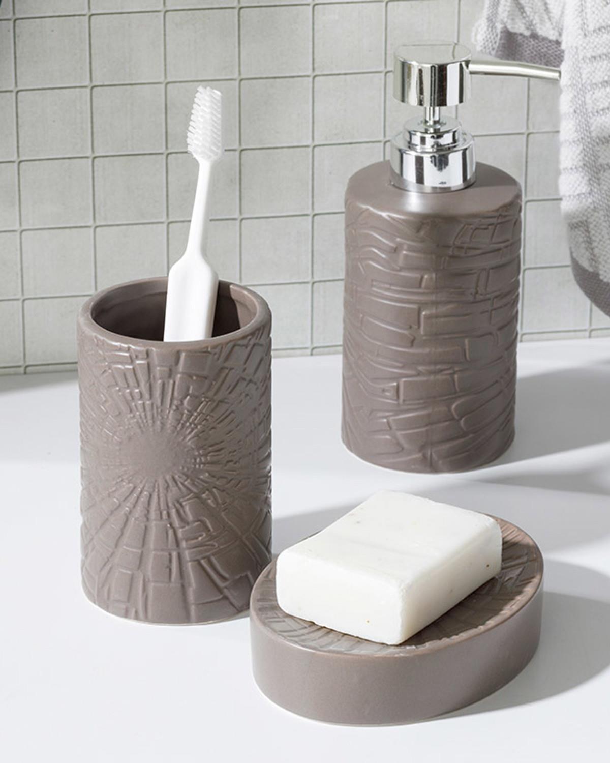 Marble Комплект За Баня 3 бр. Керамика 16,5x10,8x12,4 см Тъмнобежов