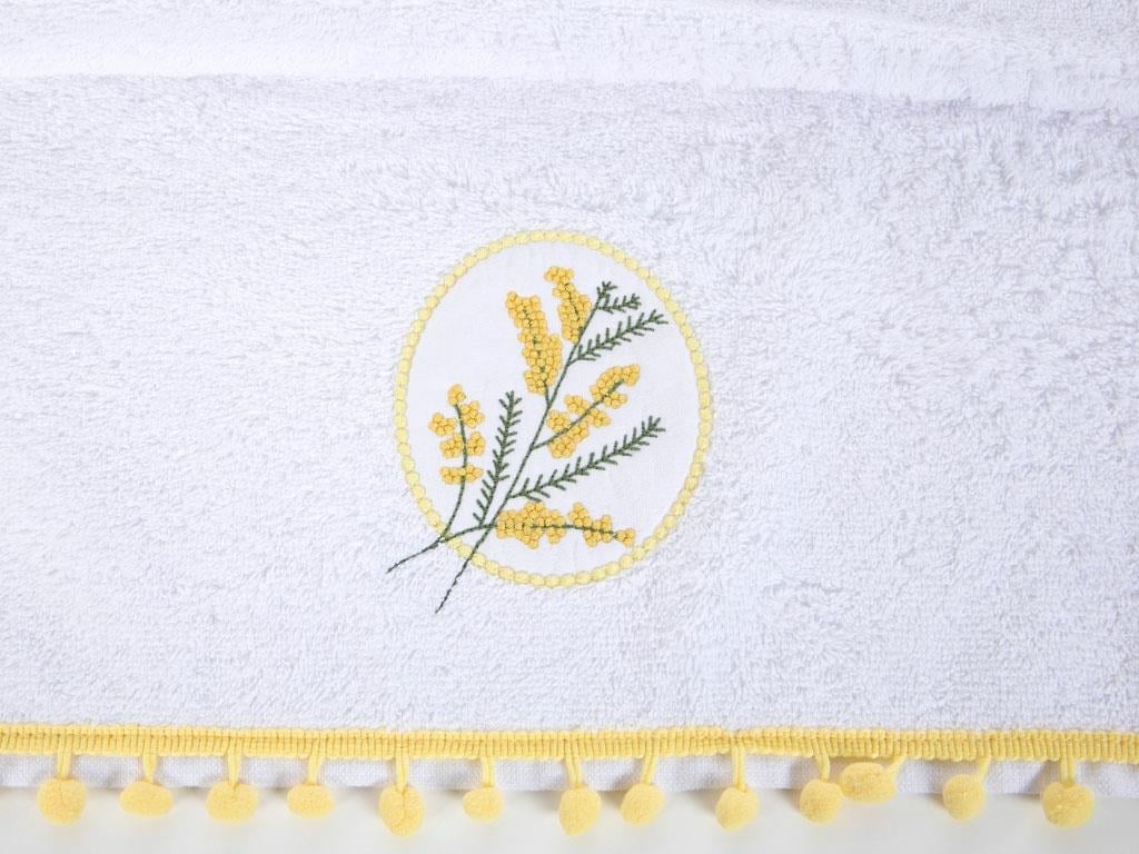 Mimosa Bundle ХАВЛИЯ ЗА ЛИЦЕ С помпони Бродирани 50x80 cm White
