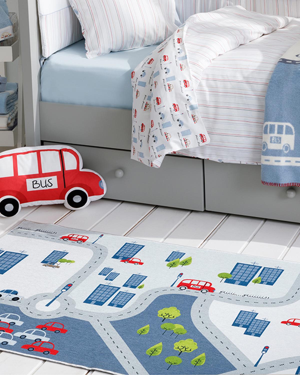 Mini Cars Детски Килим Шенил 120x180 см Екрю - Сив