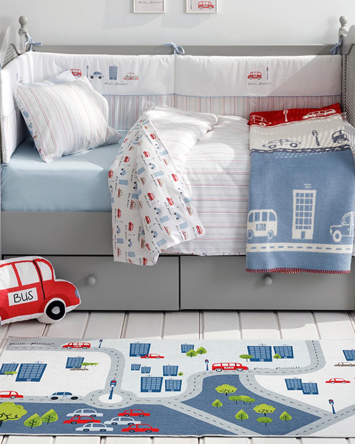Mini Cars Детски Килим Шенил 120x180 см Екрю - Сив