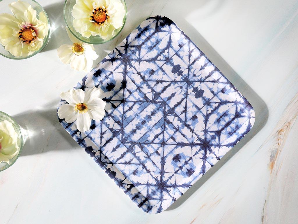 Moderne Melamine Nonslip Tray 24x24 cm White-NavyBlue