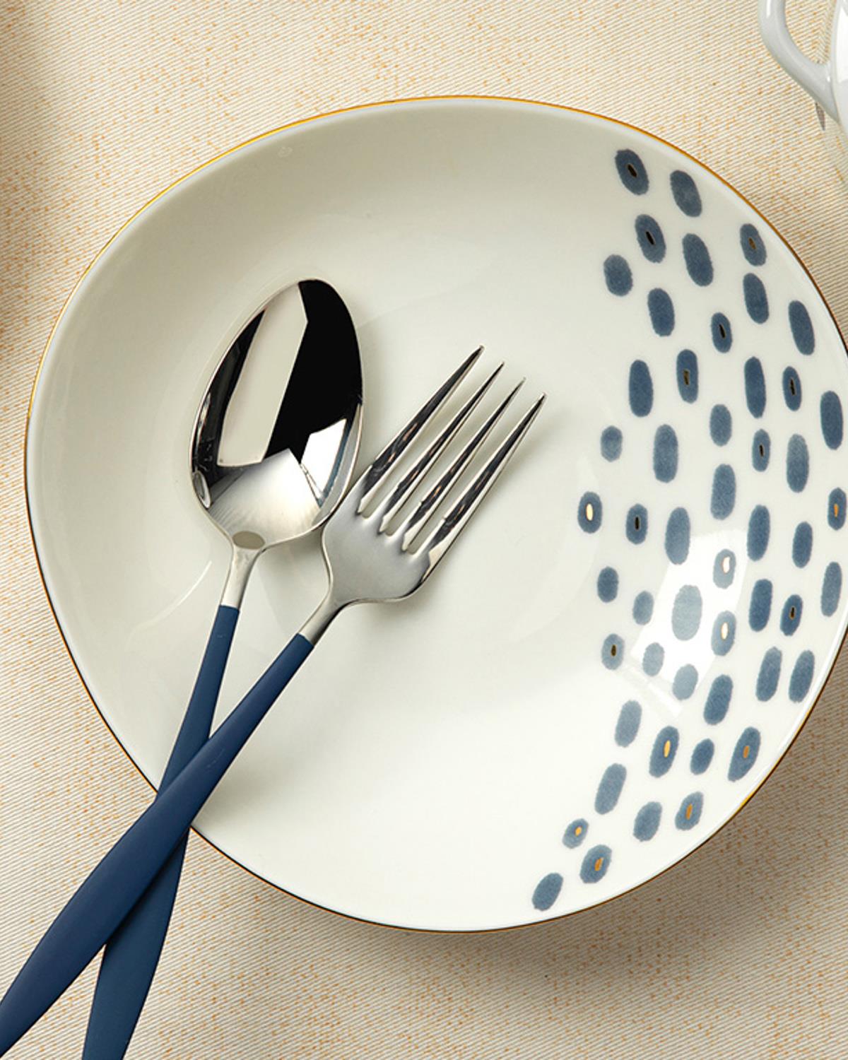 Navy Dots Чиния За Торта Порцелан 20 см Син - Бял.