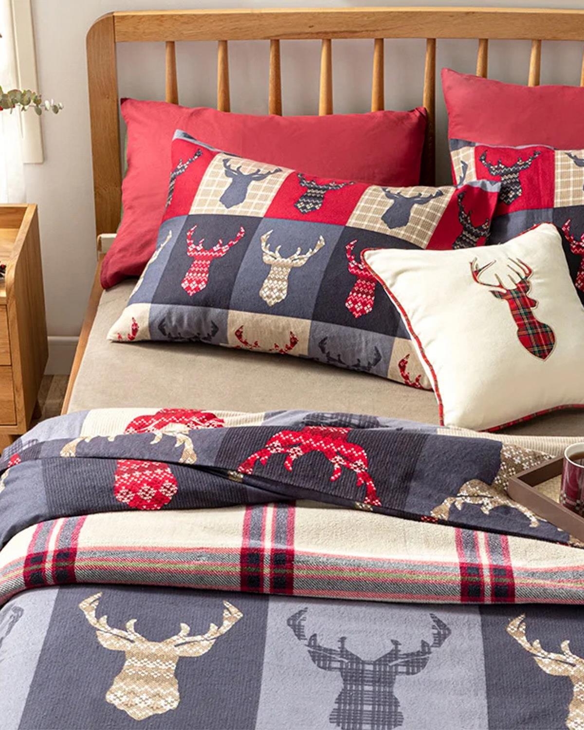 Patchy Deers Спално Бельо Компле King Size, Фланела, Тъмно Синьо., 240 X 220 Cm