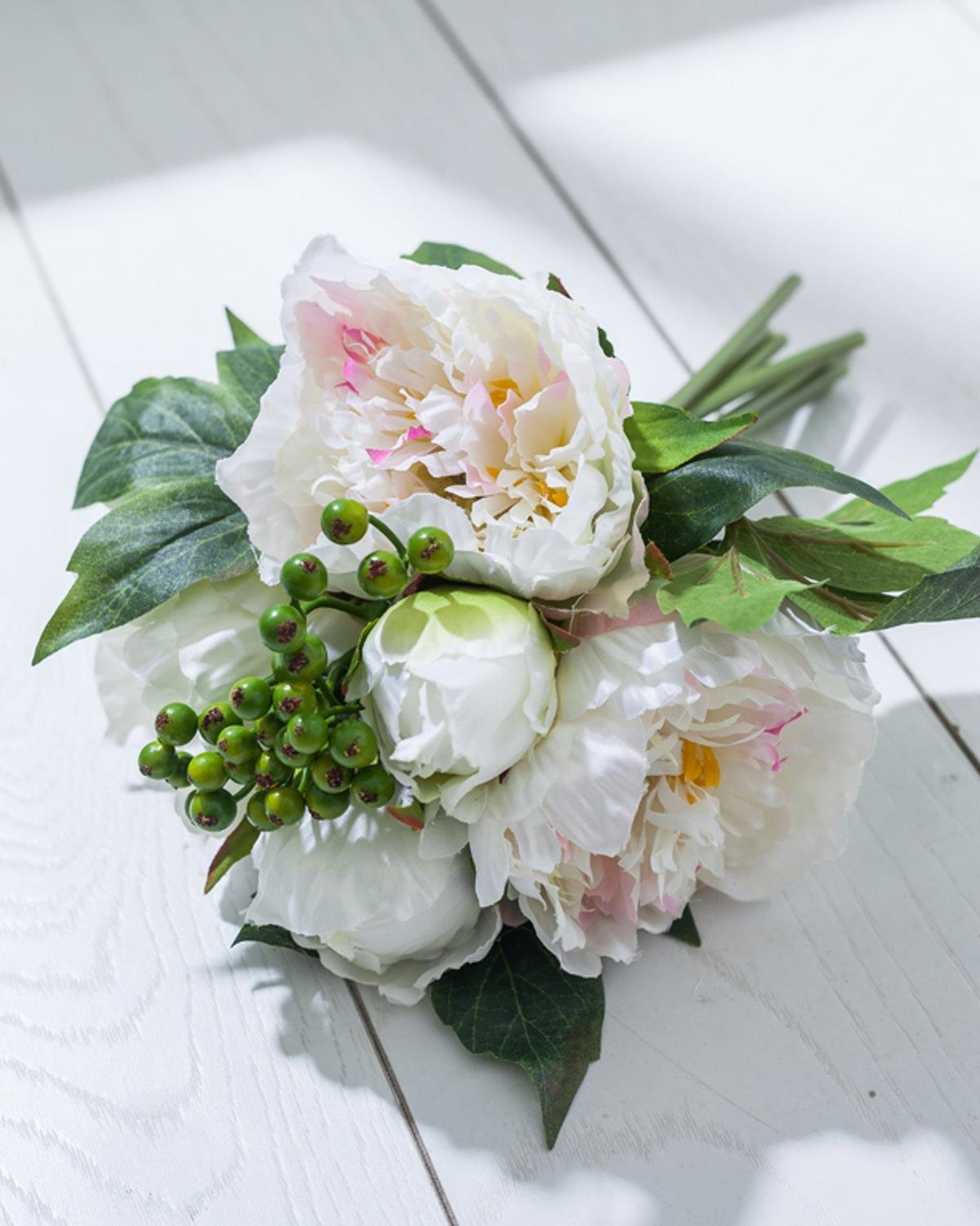 Peony Bundle Изкуствено Цвете . Бял - Зелен