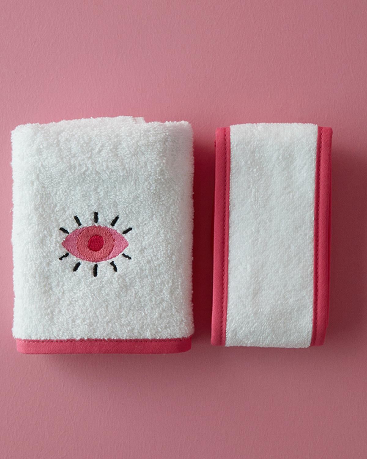 Pink Hope Комплект Кърпи С бродерия Памучен 30x45 см Екрю - Розов