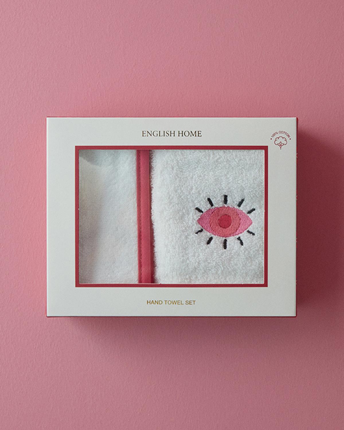 Pink Hope Комплект Кърпи С бродерия Памучен 30x45 см Екрю - Розов
